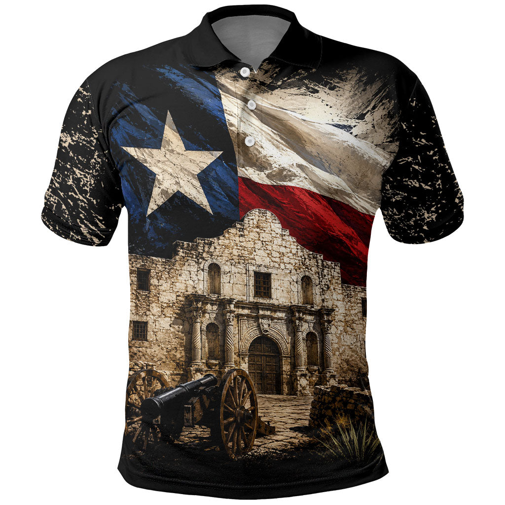 Remember The Alamo Texas Flag Polo Shirt Distressed Historical Texan Pride