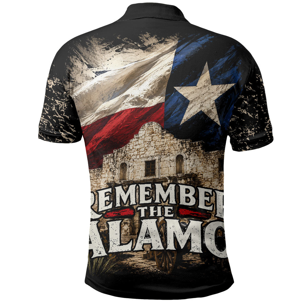 Remember The Alamo Texas Flag Polo Shirt Distressed Historical Texan Pride