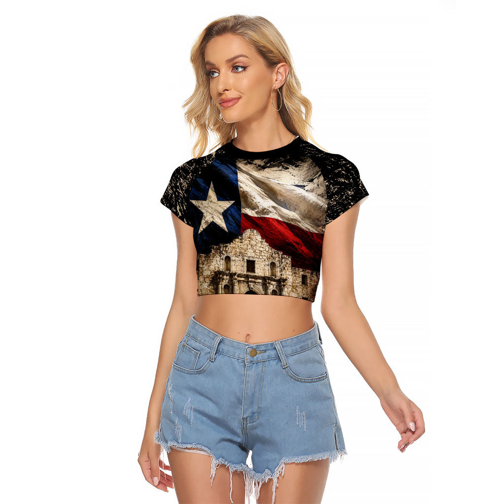Remember The Alamo Texas Flag Raglan Cropped T Shirt Distressed Historical Texan Pride