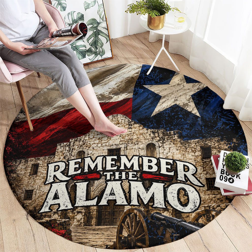 Remember The Alamo Texas Flag Round Carpet Distressed Historical Texan Pride