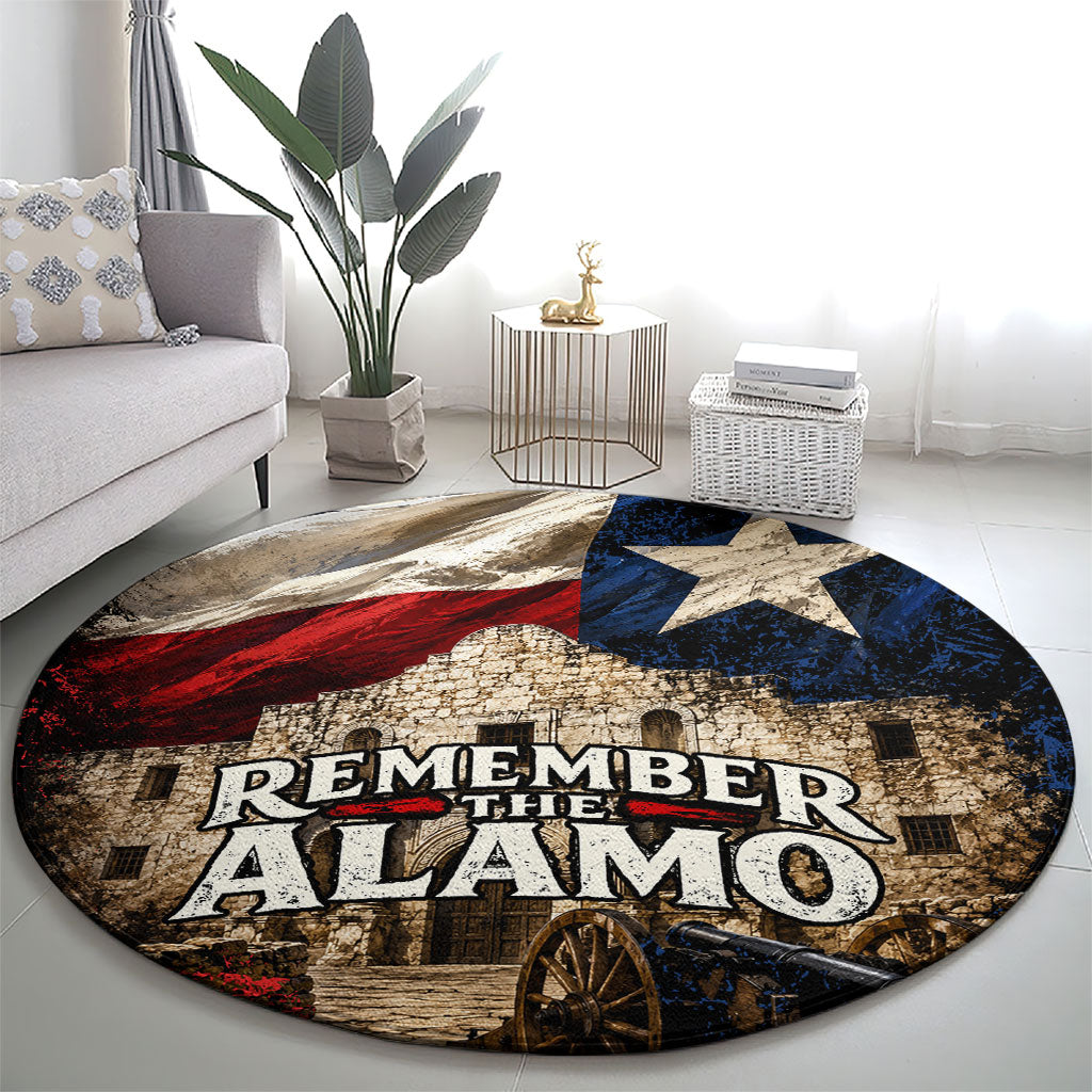 Remember The Alamo Texas Flag Round Carpet Distressed Historical Texan Pride