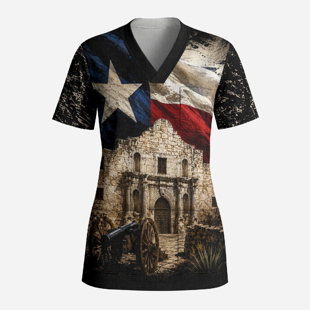 Remember The Alamo Texas Flag Scrub Top Distressed Historical Texan Pride