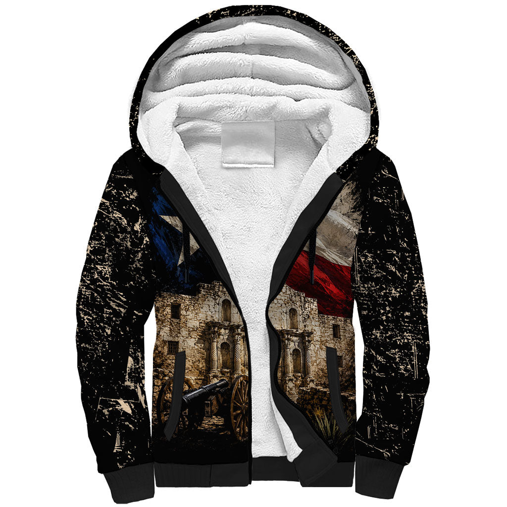 Remember The Alamo Texas Flag Sherpa Hoodie Distressed Historical Texan Pride