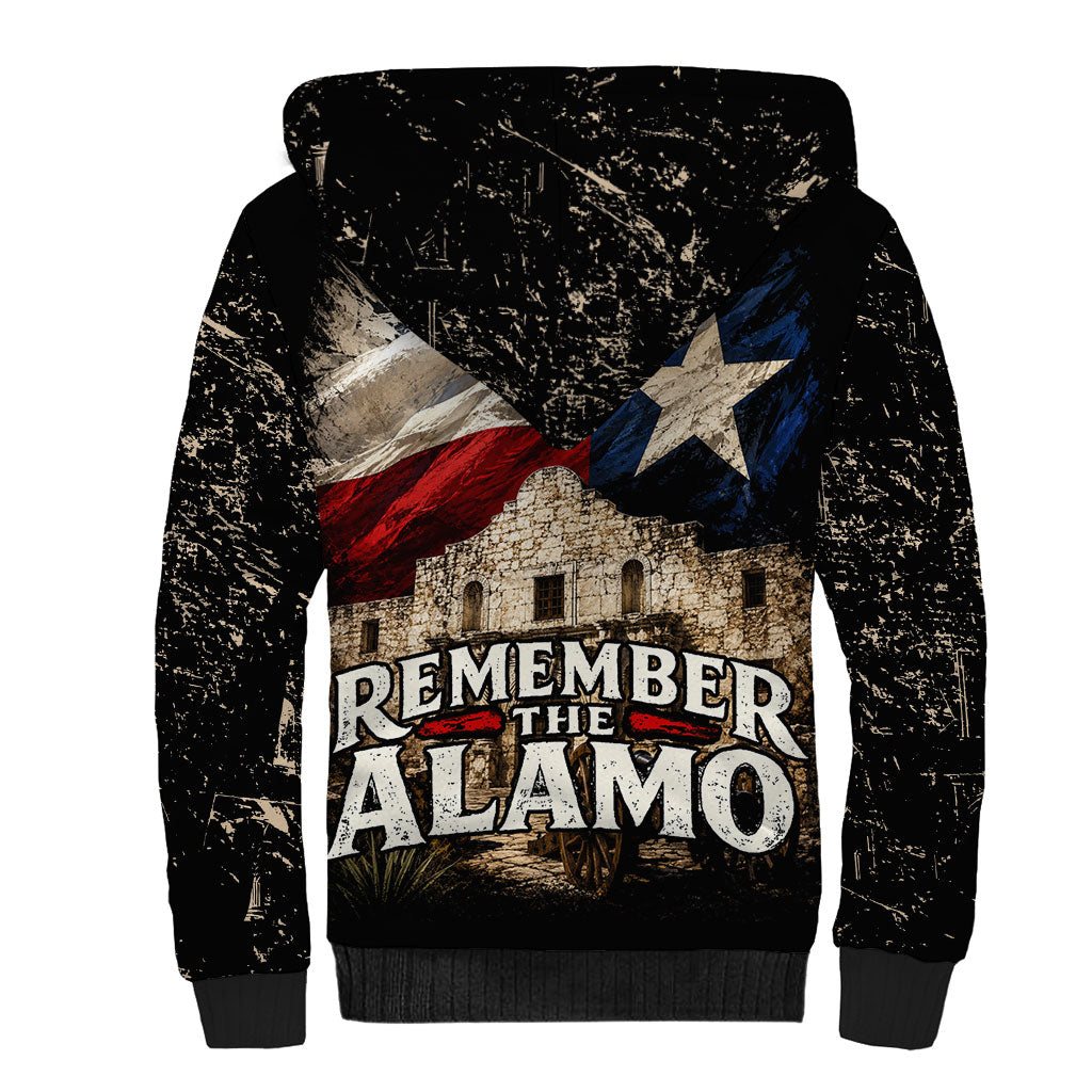 Remember The Alamo Texas Flag Sherpa Hoodie Distressed Historical Texan Pride
