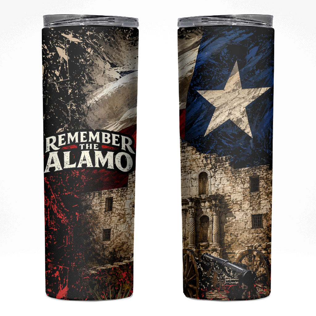 Remember The Alamo Texas Flag Skinny Tumbler Distressed Historical Texan Pride