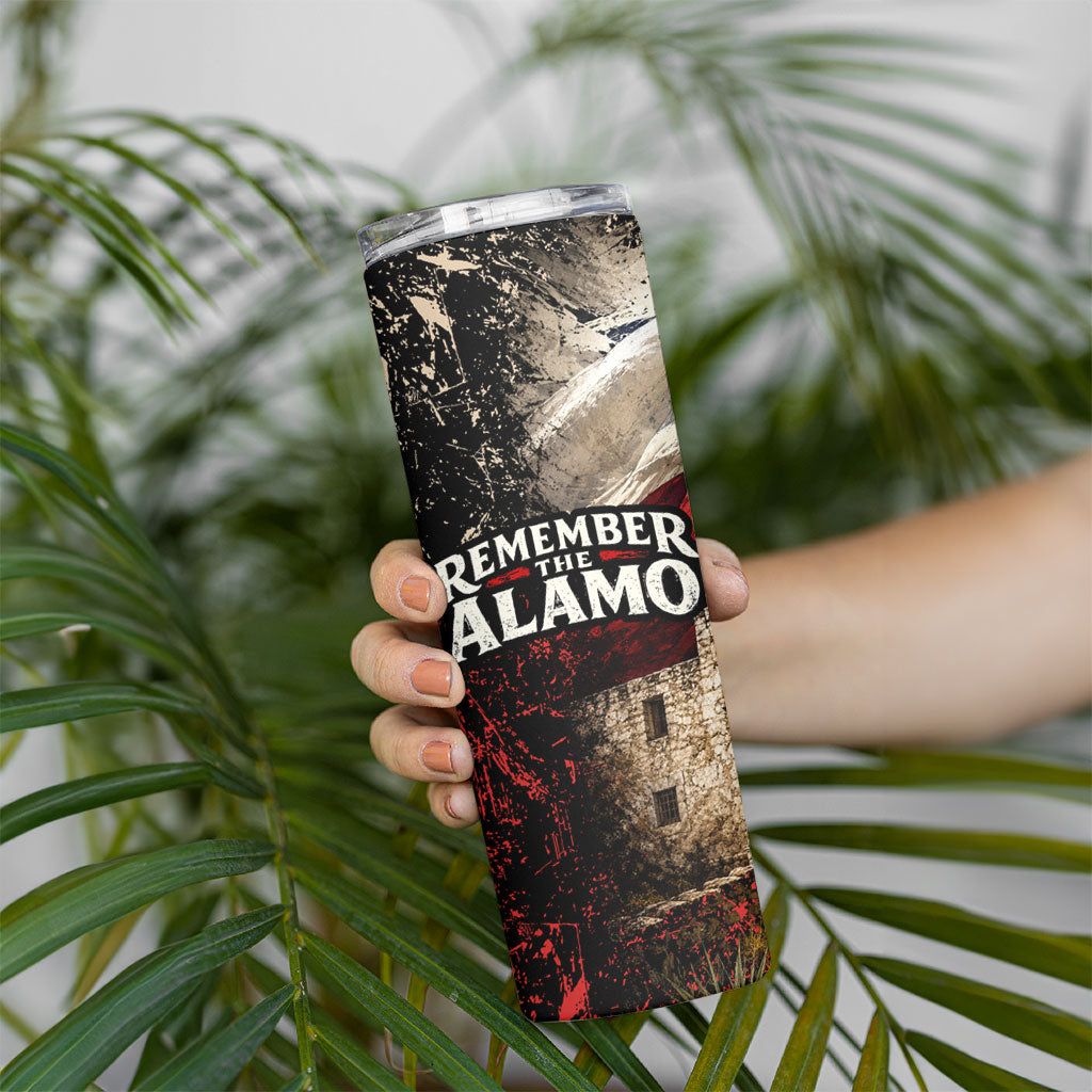 Remember The Alamo Texas Flag Skinny Tumbler Distressed Historical Texan Pride