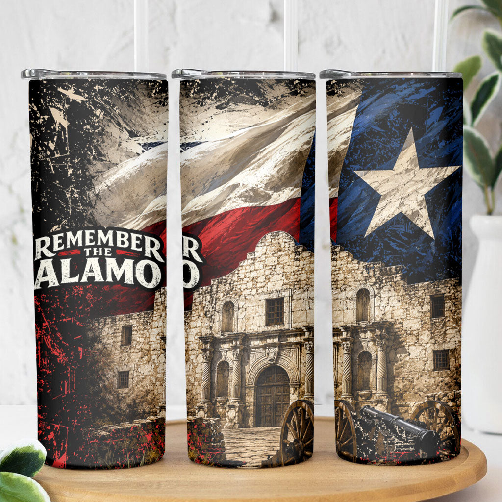 Remember The Alamo Texas Flag Skinny Tumbler Distressed Historical Texan Pride