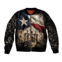 Remember The Alamo Texas Flag Sleeve Zip Bomber Jacket Distressed Historical Texan Pride