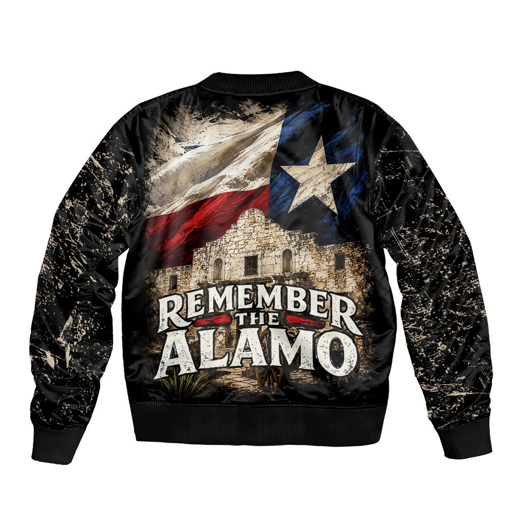Remember The Alamo Texas Flag Sleeve Zip Bomber Jacket Distressed Historical Texan Pride