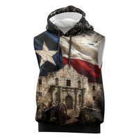 Remember The Alamo Texas Flag Sleeveless Hoodie Distressed Historical Texan Pride