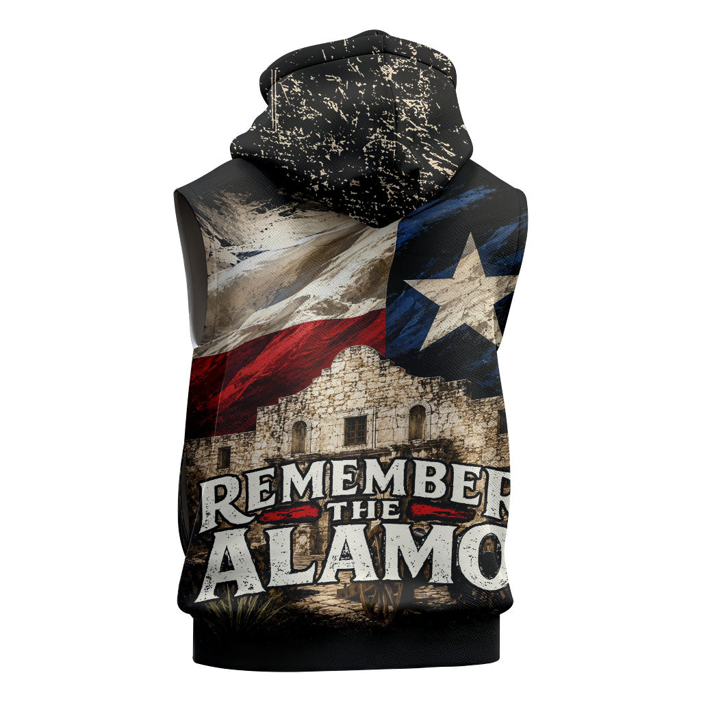 Remember The Alamo Texas Flag Sleeveless Hoodie Distressed Historical Texan Pride