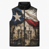Remember The Alamo Texas Flag Sleeveless Puffer Jacket Distressed Historical Texan Pride