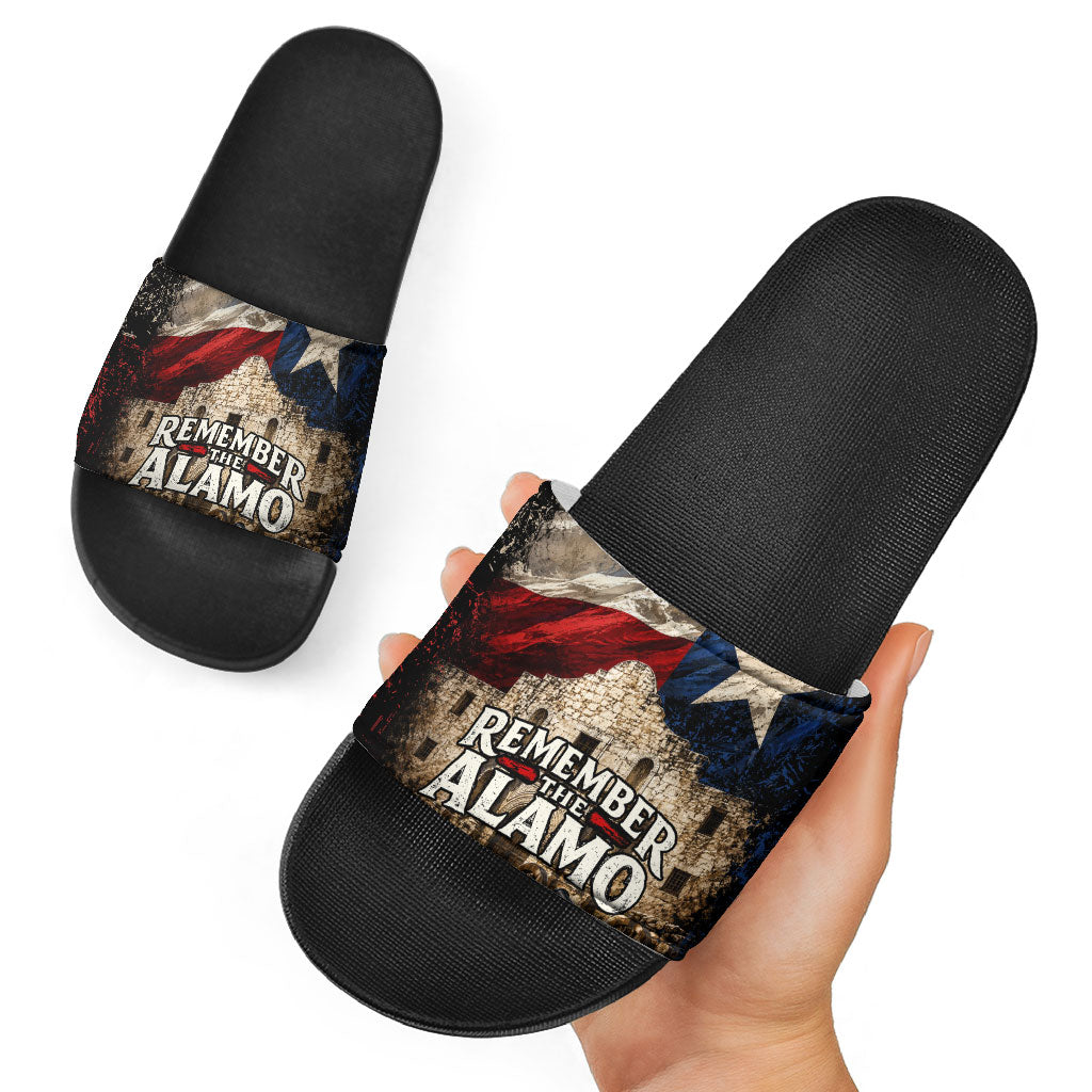 Remember The Alamo Texas Flag Slide Sandals Distressed Historical Texan Pride