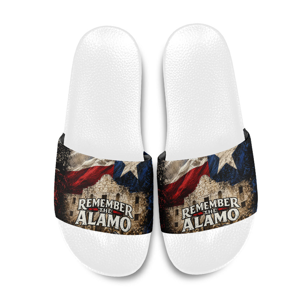 Remember The Alamo Texas Flag Slide Sandals Distressed Historical Texan Pride
