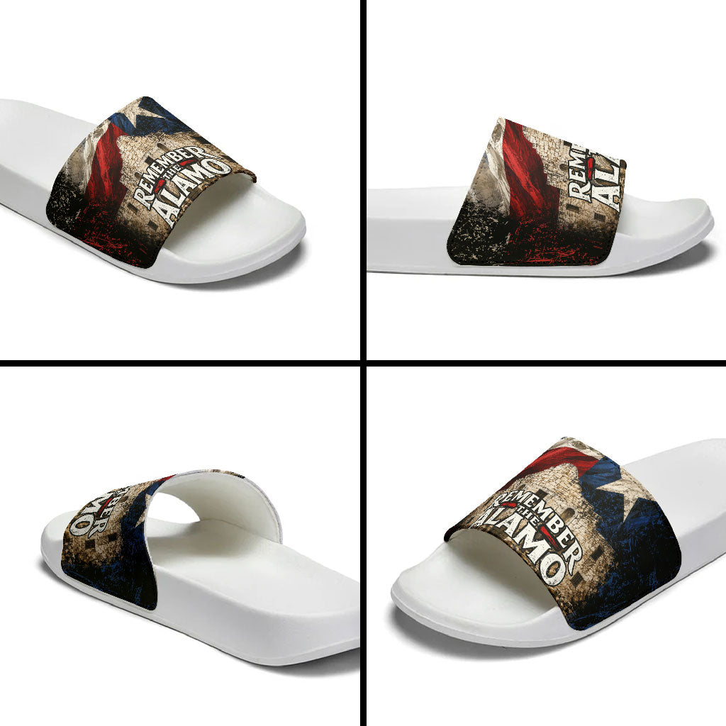 Remember The Alamo Texas Flag Slide Sandals Distressed Historical Texan Pride
