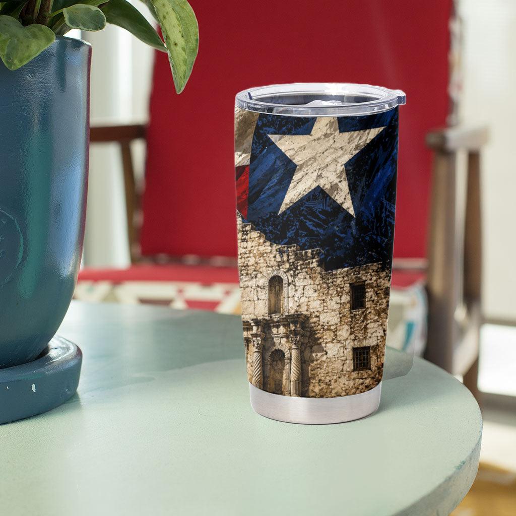 Remember The Alamo Texas Flag Tumbler Cup Distressed Historical Texan Pride