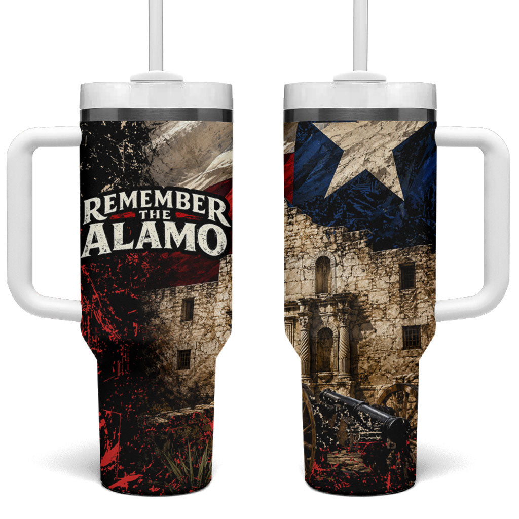 Remember The Alamo Texas Flag Tumbler With Handle Distressed Historical Texan Pride