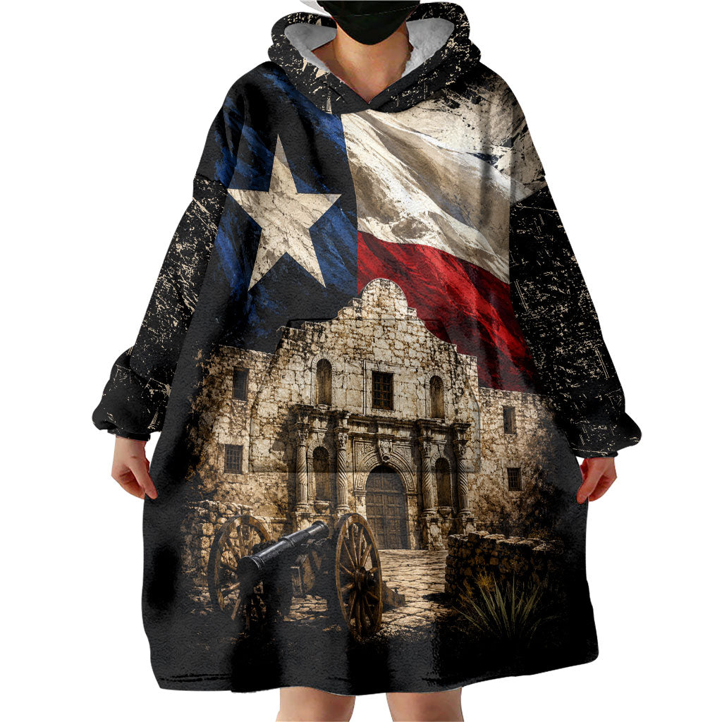 Remember The Alamo Texas Flag Wearable Blanket Hoodie Distressed Historical Texan Pride