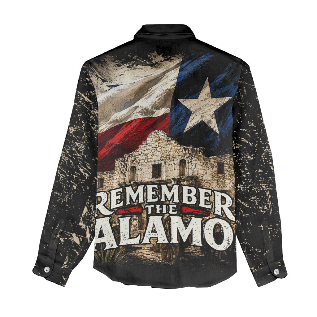Remember The Alamo Texas Flag Women Casual Shirt Distressed Historical Texan Pride