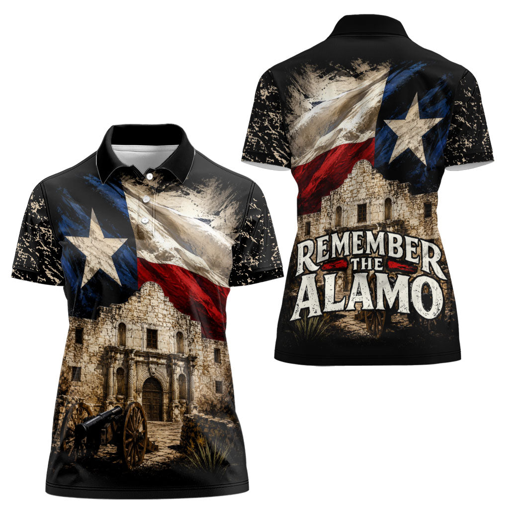 Remember The Alamo Texas Flag Women Polo Shirt Distressed Historical Texan Pride
