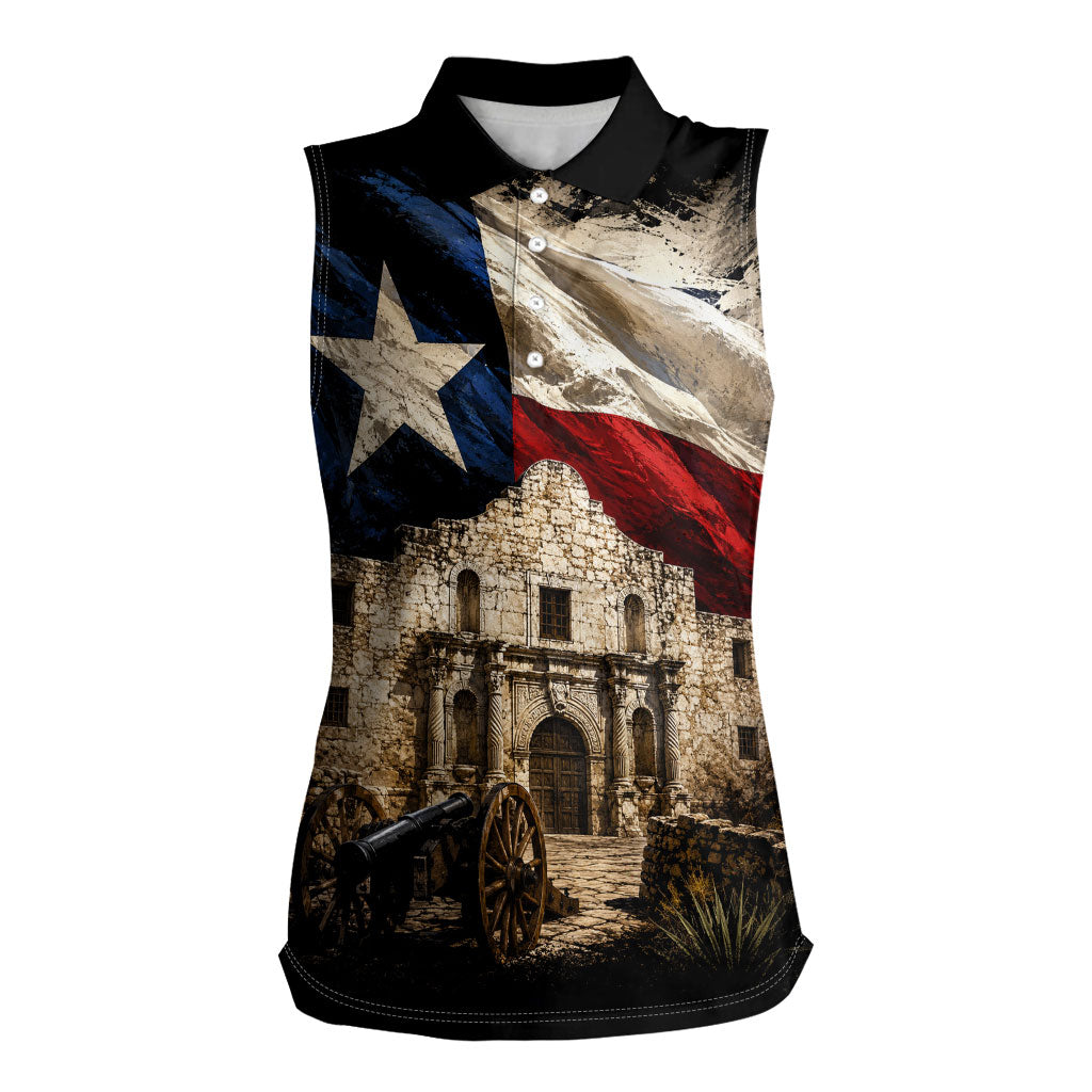 Remember The Alamo Texas Flag Women Sleeveless Polo Shirt Distressed Historical Texan Pride