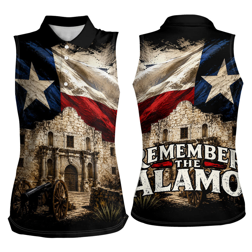 Remember The Alamo Texas Flag Women Sleeveless Polo Shirt Distressed Historical Texan Pride