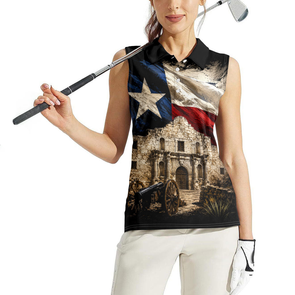 Remember The Alamo Texas Flag Women Sleeveless Polo Shirt Distressed Historical Texan Pride