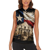 Remember The Alamo Texas Flag Women Sleeveless Polo Shirt Distressed Historical Texan Pride