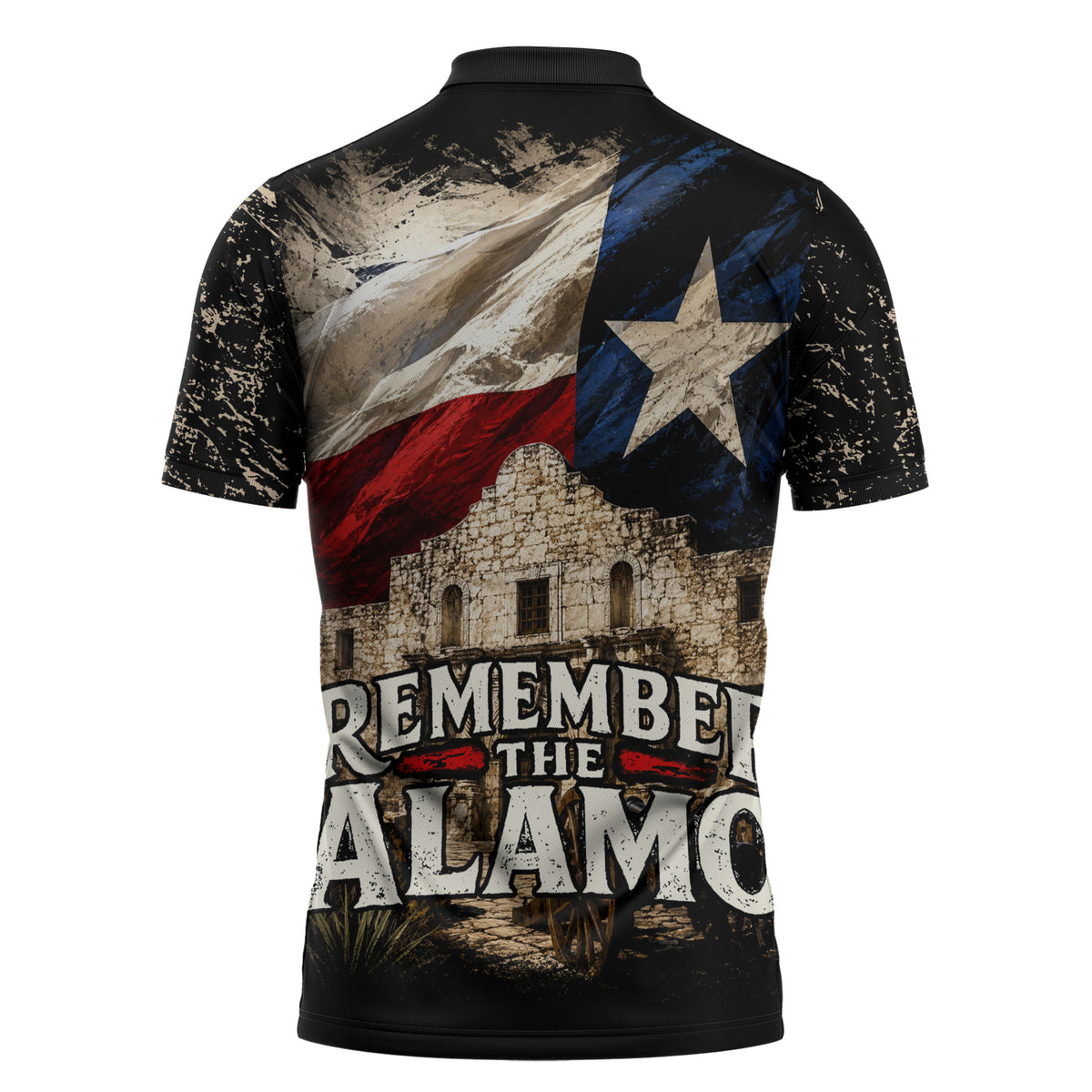 Remember The Alamo Texas Flag Zipper Polo Shirt Distressed Historical Texan Pride