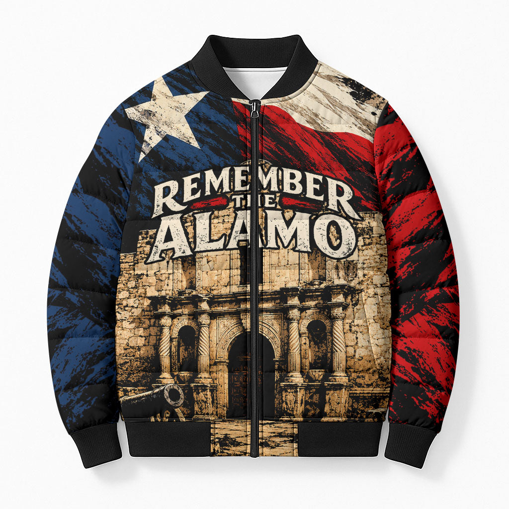 Remember The Alamo Texas Bomber Puffer Jacket Texan Pride Historical Heritage