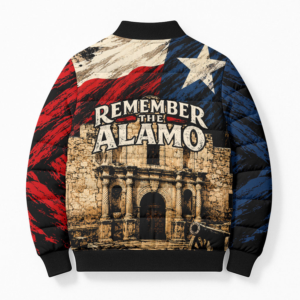 Remember The Alamo Texas Bomber Puffer Jacket Texan Pride Historical Heritage