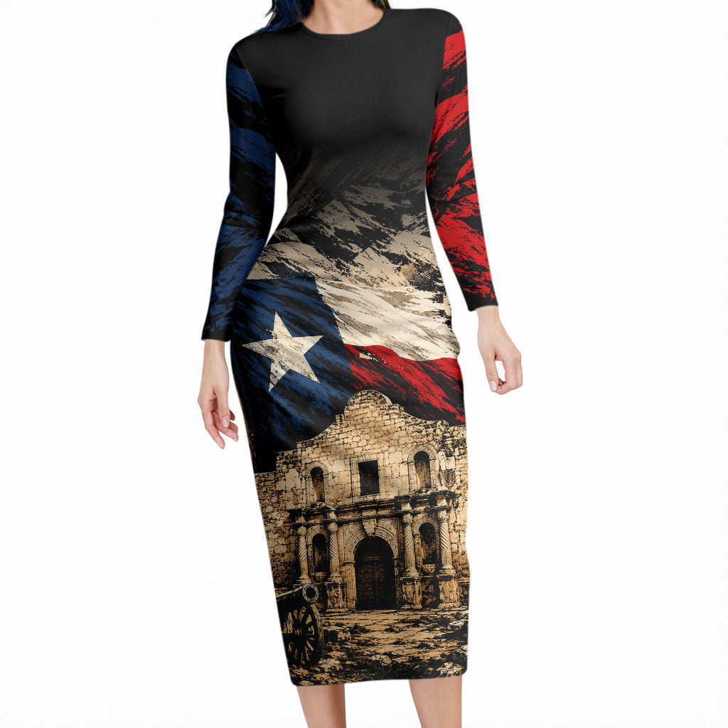 Remember The Alamo Texas Long Sleeve Bodycon Dress Texan Pride Historical Heritage