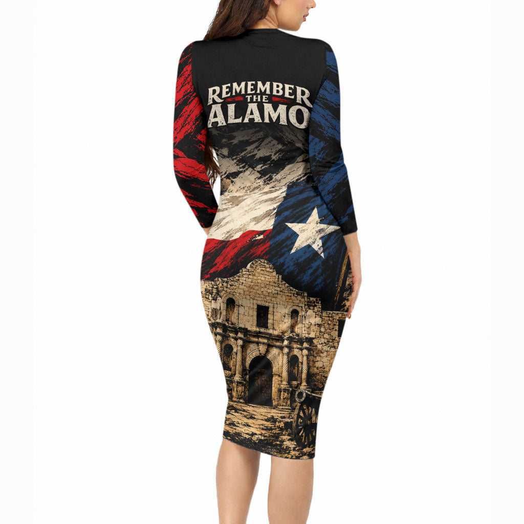 Remember The Alamo Texas Long Sleeve Bodycon Dress Texan Pride Historical Heritage