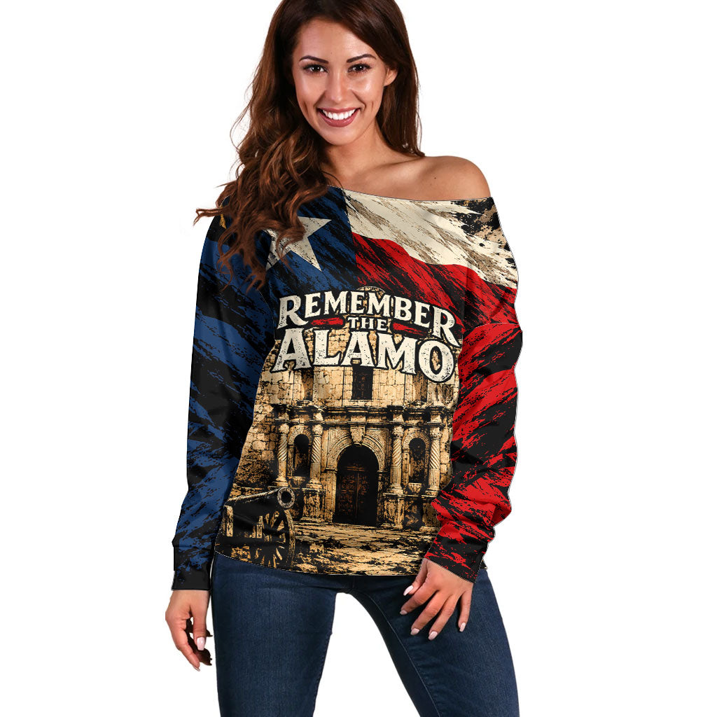 Remember The Alamo Texas Off Shoulder Sweater Texan Pride Historical Heritage