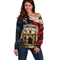 Remember The Alamo Texas Off Shoulder Sweater Texan Pride Historical Heritage