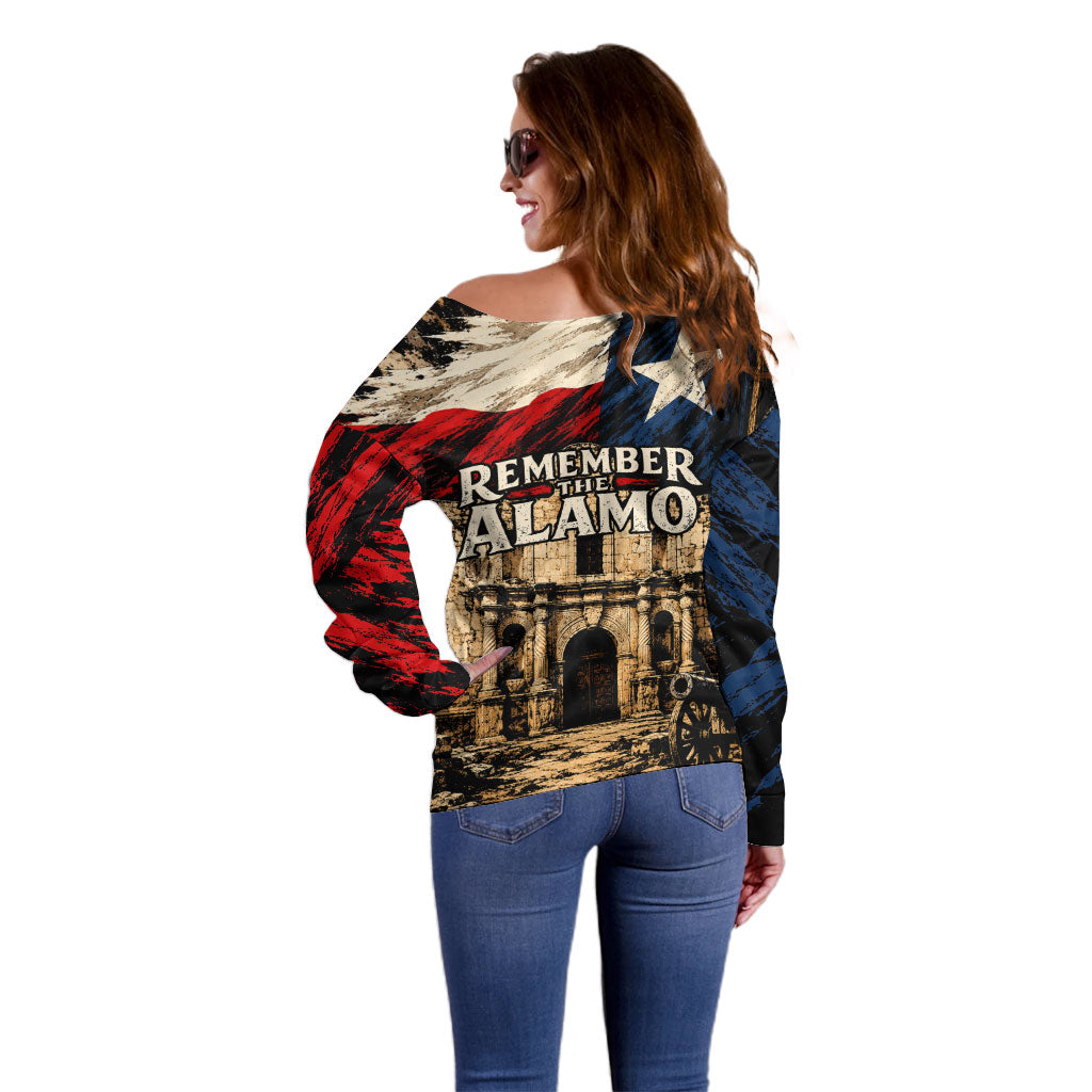 Remember The Alamo Texas Off Shoulder Sweater Texan Pride Historical Heritage