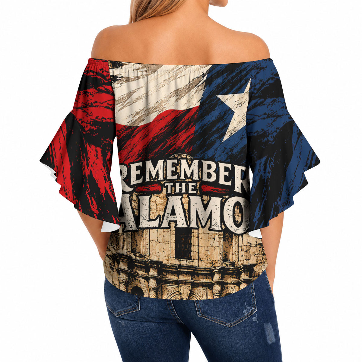Remember The Alamo Texas Off Shoulder Wrap Waist Top Texan Pride Historical Heritage