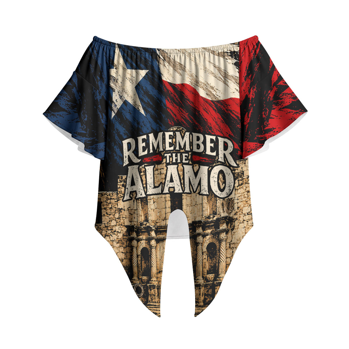 Remember The Alamo Texas Off Shoulder Wrap Waist Top Texan Pride Historical Heritage