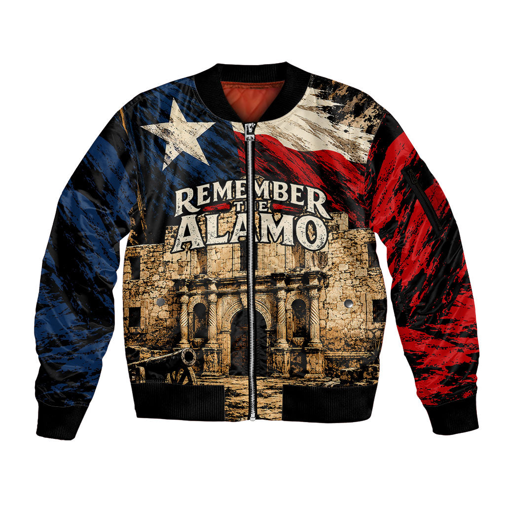 Remember The Alamo Texas Sleeve Zip Bomber Jacket Texan Pride Historical Heritage