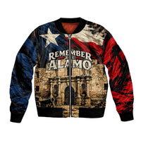 Remember The Alamo Texas Sleeve Zip Bomber Jacket Texan Pride Historical Heritage