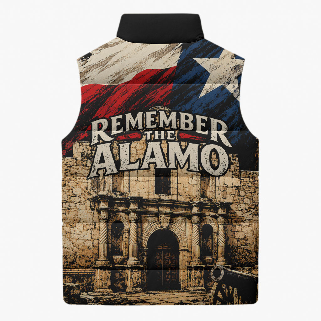 Remember The Alamo Texas Sleeveless Puffer Jacket Texan Pride Historical Heritage