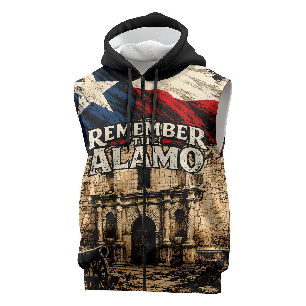 Remember The Alamo Texas Sleeveless Zip Hoodie Texan Pride Historical Heritage