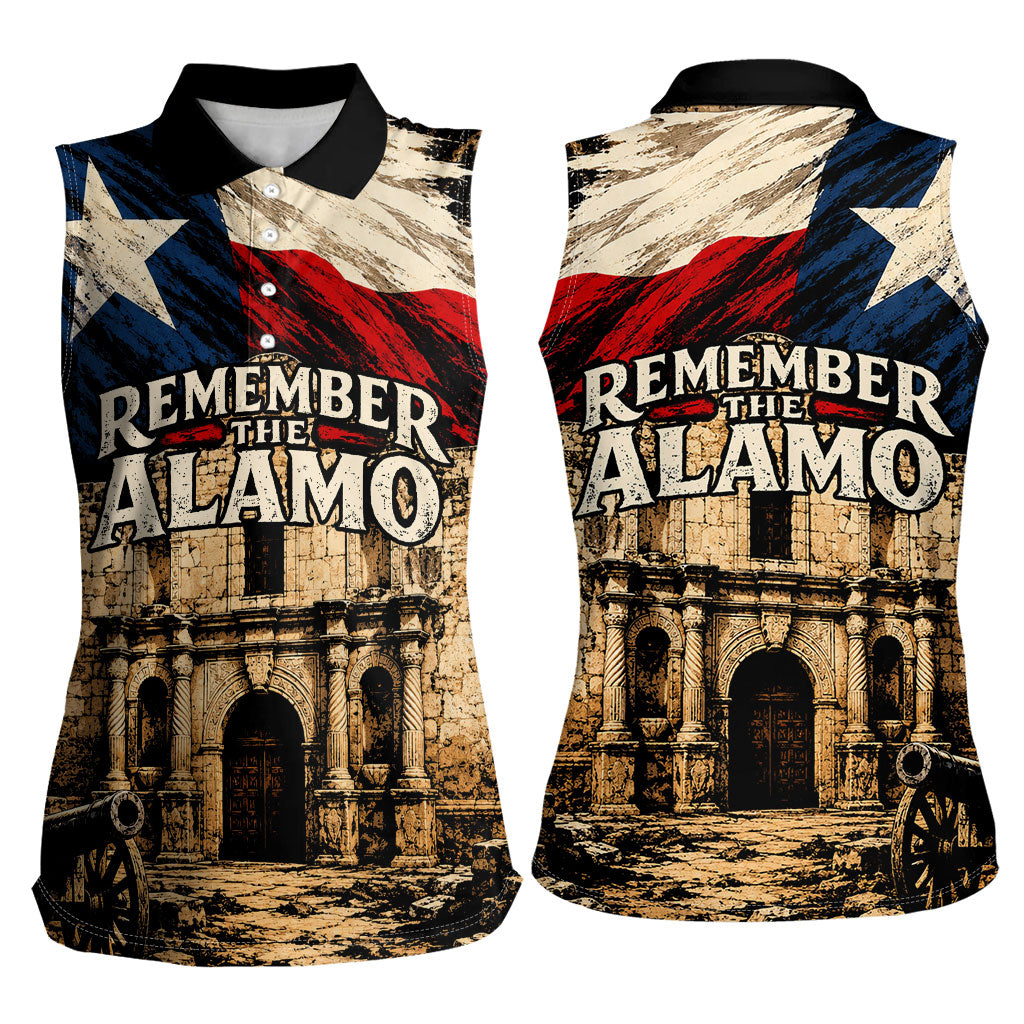 Remember The Alamo Texas Women Sleeveless Polo Shirt Texan Pride Historical Heritage
