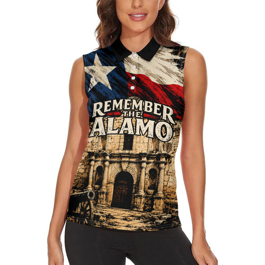 Remember The Alamo Texas Women Sleeveless Polo Shirt Texan Pride Historical Heritage