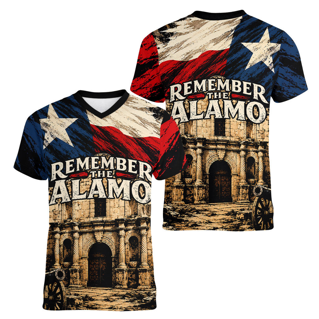 Remember The Alamo Texas Women V-Neck T-Shirt Texan Pride Historical Heritage