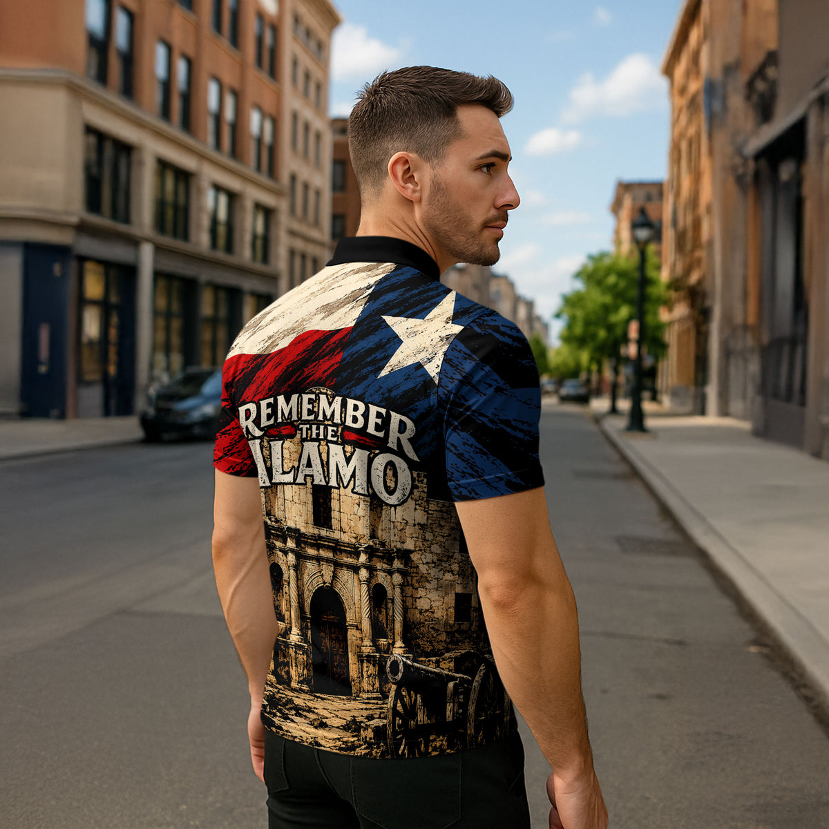 Remember The Alamo Texas Zipper Polo Shirt Texan Pride Historical Heritage