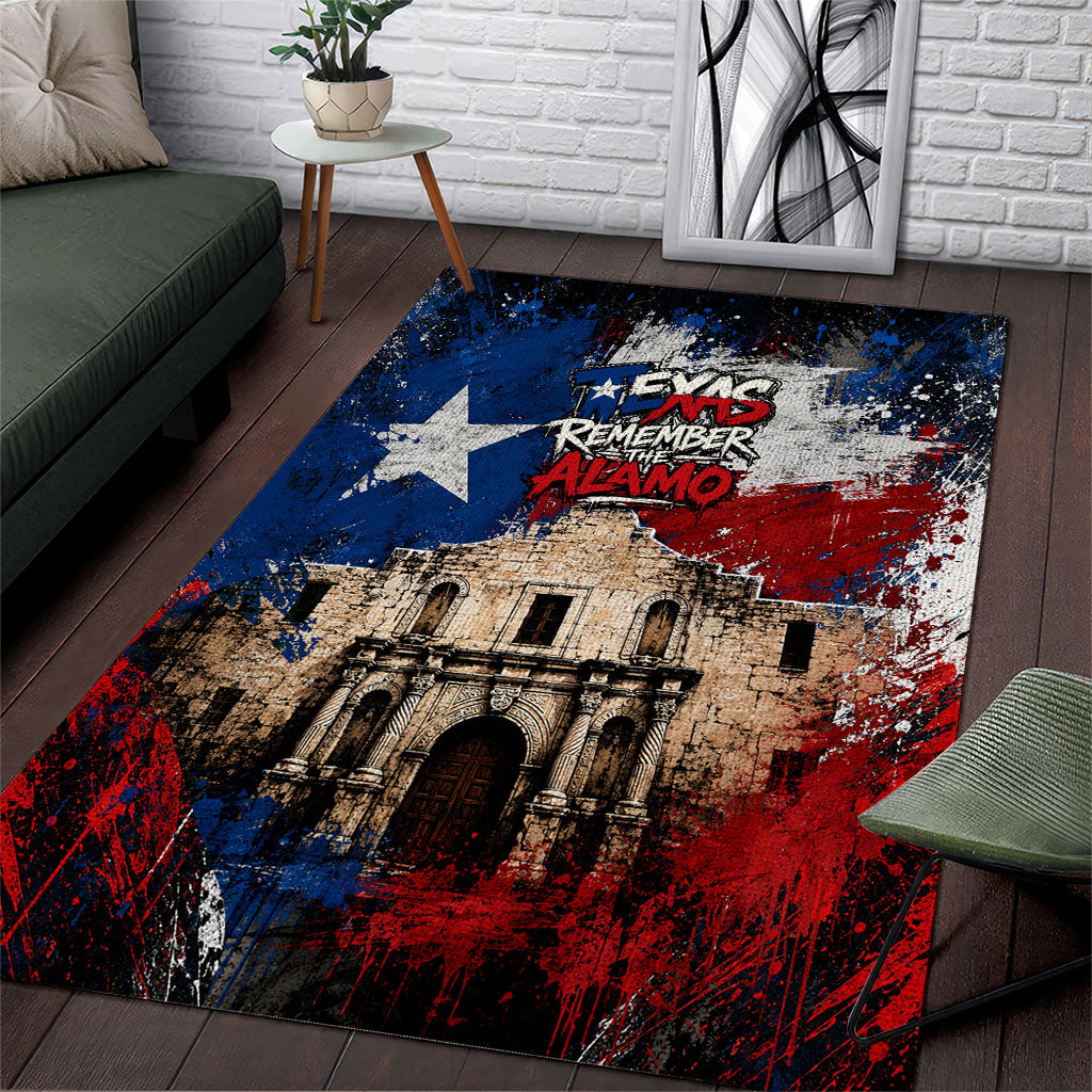 Texas Remember The Alamo Area Rug Distressed Splatter Paint Texan Pride