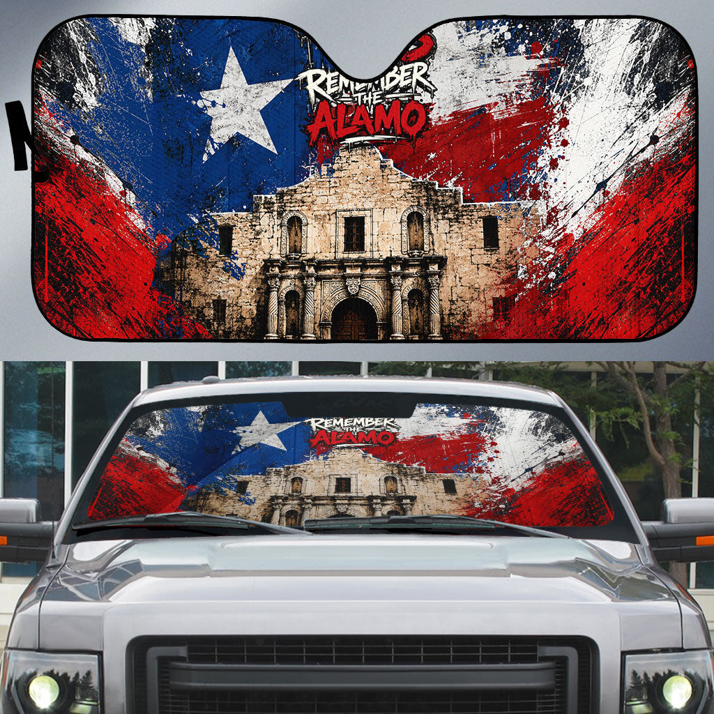 Texas Remember The Alamo Auto Sun Shade Distressed Splatter Paint Texan Pride