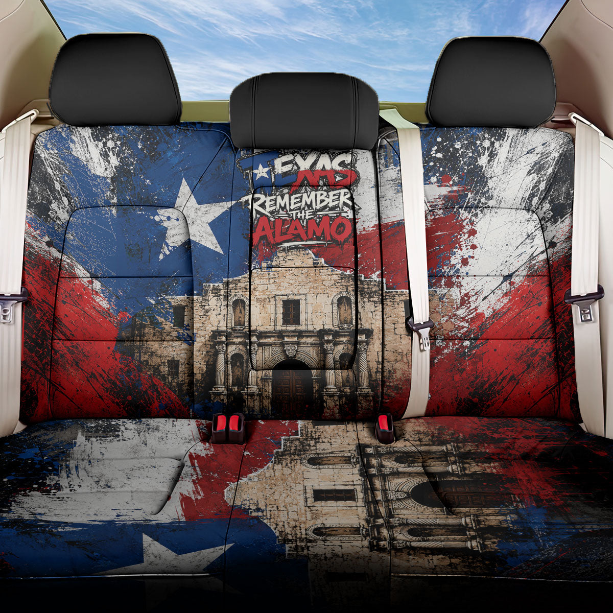Texas Remember The Alamo Back Car Seat Cover Distressed Splatter Paint Texan Pride