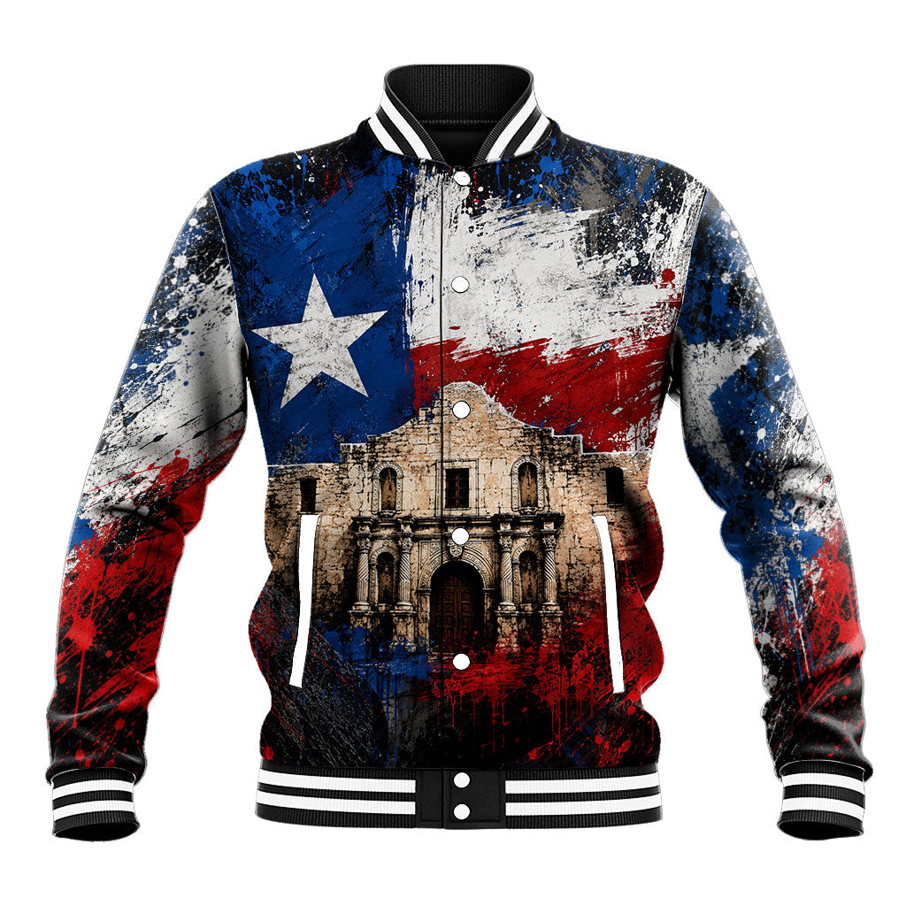 Texas Remember The Alamo Baseball Jacket Distressed Splatter Paint Texan Pride